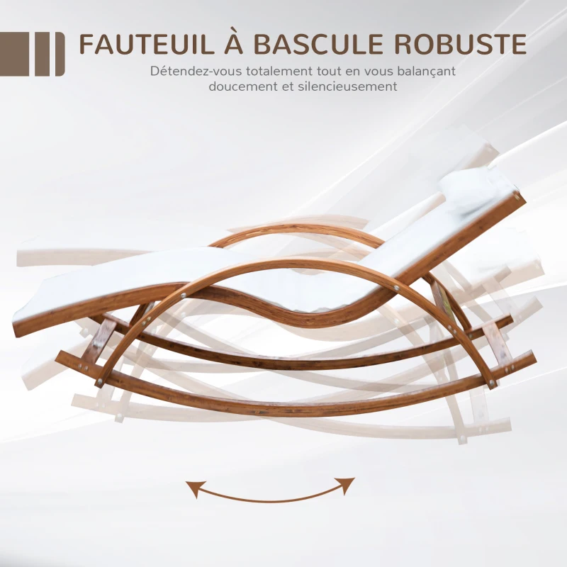 Outsunny Chaise Longue Fauteuil berçant à Bascule transat Bain de Soleil Rocking Chair en Bois Charge 120 Kg Blanc