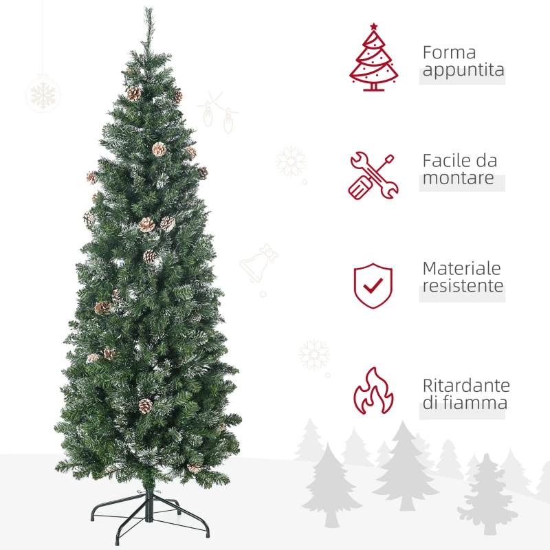 HOMCOM Albero di Natale Artificiale da 180cm con Pigne, 618 Rami e Base in Metallo, Verde