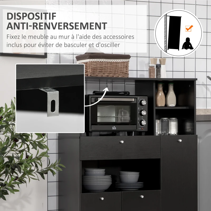 HOMCOM Meuble de micro-onde multi-rangements 2 placards 4 niches tiroir coulissant dim. 90L x 40l x 120H cm en bois noir