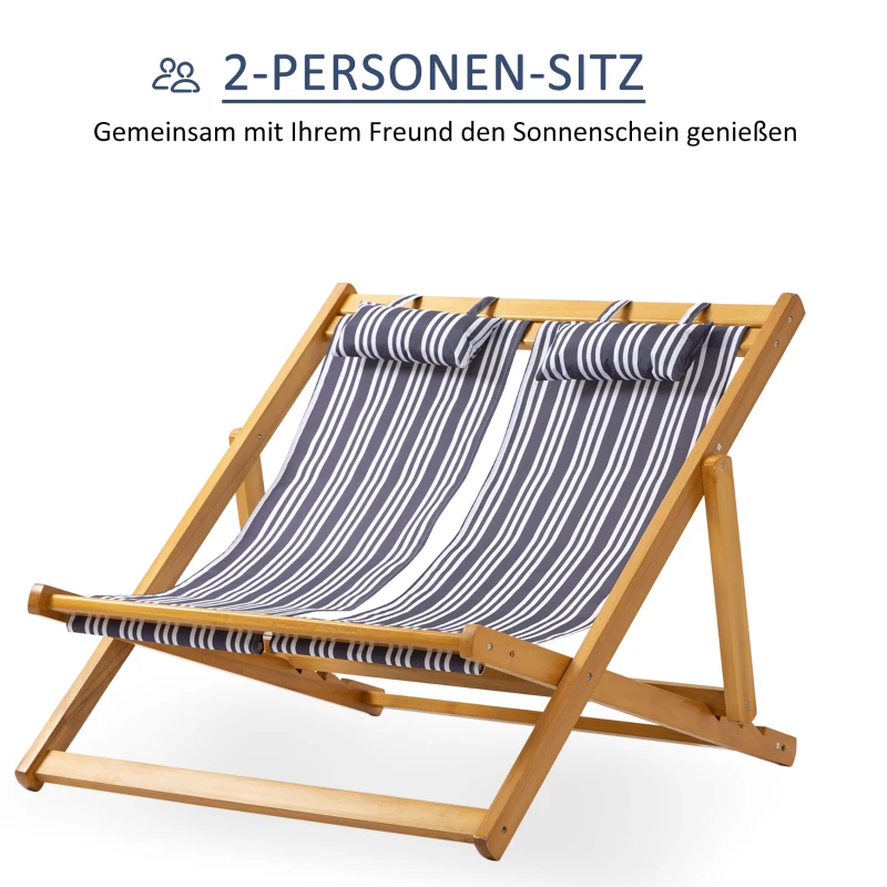 Outsunny Sonnenliege Doppelliege aus Holz Gartenliege Zweisitzer 3-stufig verstellbare Rückenlehne klappbar Loungemöbel Strand Pool bunt 108 x 105 x 85 cm