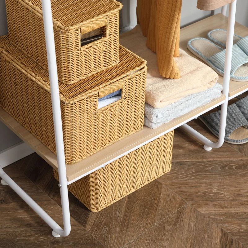 HOMCOM Perchero de Ropa de Madera con 5 Estantes y Barra para Colgar para Dormitorio Salón 101x39x160 cm Natural