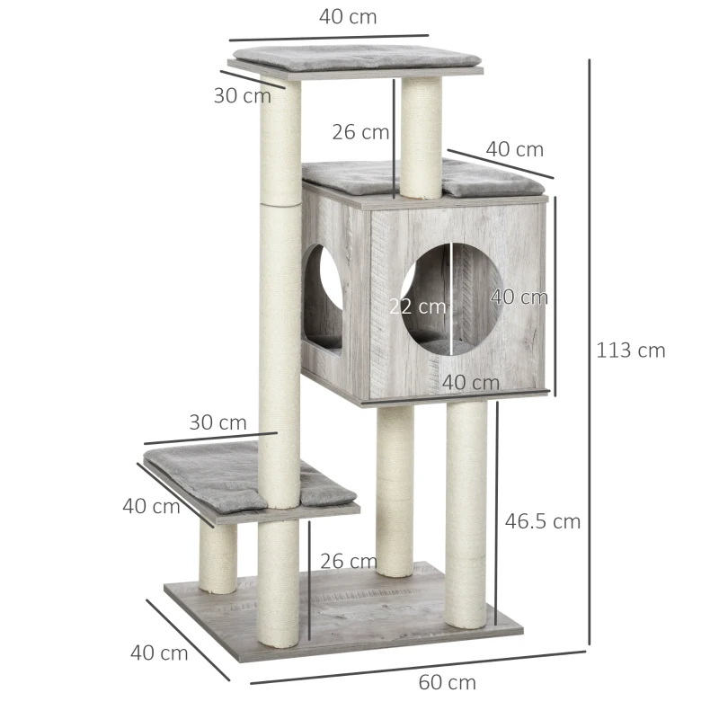 PawHut Cat Tree for Indoor Large Cats 113cm Kitten Tower Condo Jute Scratching Post Kitten Play House Activity Center Furniture