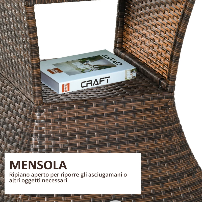 Outsunny Tavolino da Giardino con Ripiano Inferiore e Foro per Ombrellone da 4cm in Rattan 54x54x55cm Marrone