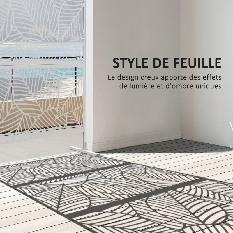 Outsunny Panneau brise vue décoratif paravent extérieur blanc à motif végétal en métal - 122 x 45 x 198 cm, blanc