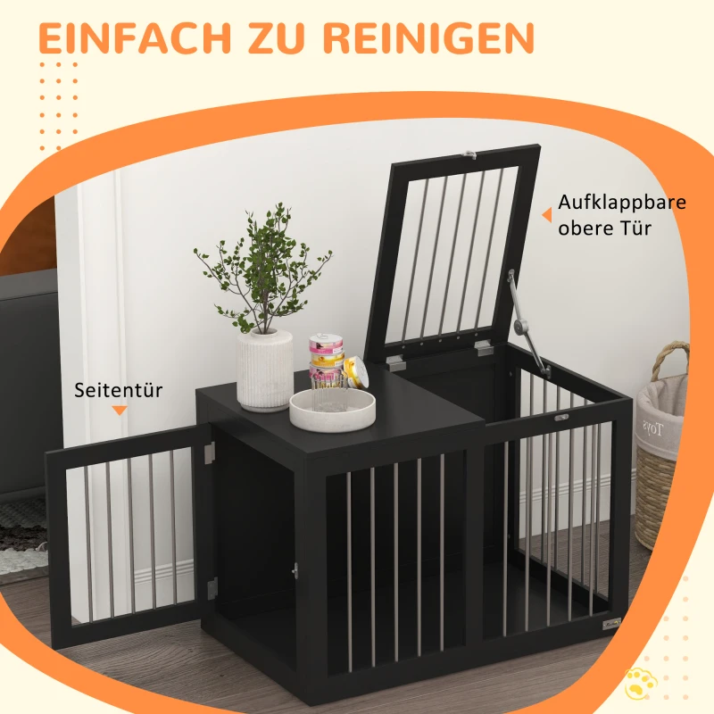 PawHut Hundekäfig Hundebox Hundetransportbox, 2 Türen, verriegelbar, Stahlgitter, 80 cm x 50 cm x 56,5 cm, Schwarz(m-5)