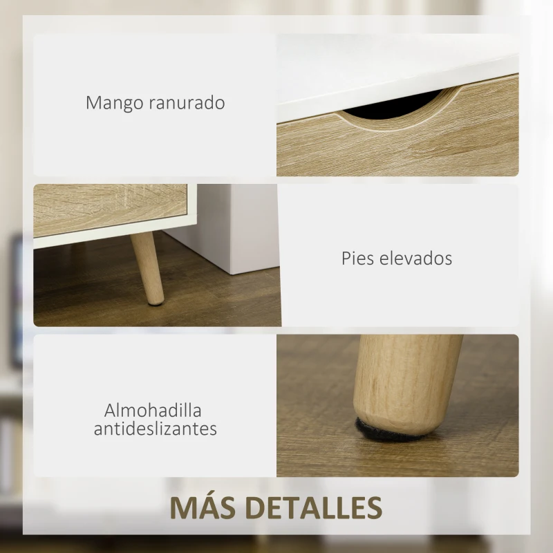 HOMCOM Mueble de TV con Cajón y 2 Puertas para Televisores de hasta 50" 110x40x50 cm Blanco y Madera Natural