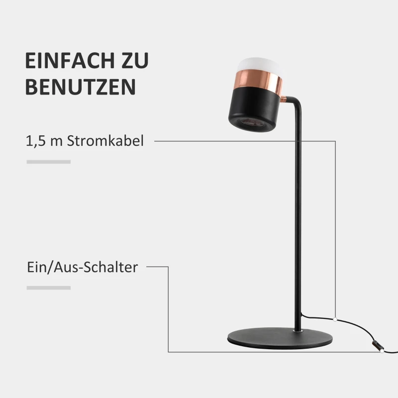 HOMCOM Tischlampe Nachttischlampe Tischleuchte LED 90° verstellbar Industrial Stil Metall Schwarz+Gold 27 x 24 x 51 cm