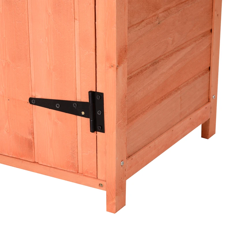 Outsunny Gartenschrank Holz Geräteschuppen mit Fachböden Gerätehaus Gartenhaus mit 3 Fächern 2 Türen Asphaltdach Massivholz Natur 128 x 49 x 80/91 cm