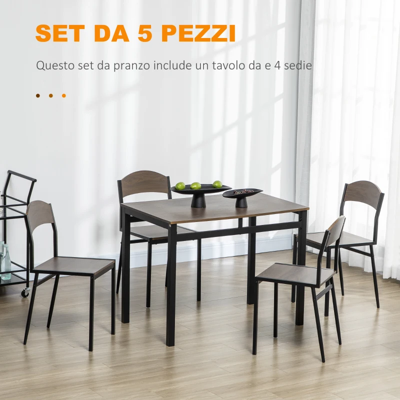 HOMCOM Set da Pranzo da 5 Pezzi con 1 Tavolo Rettangolare 100x63x76.5 cm e 4 Sedie 45x40x82 cm, in Acciaio e MDF