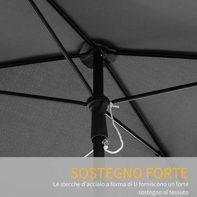 Outsunny Ombrellone da Giardino Rettangolare 2x1.3 m con Inclinazione Regolabile e Palo in Alluminio, Grigio e Nero