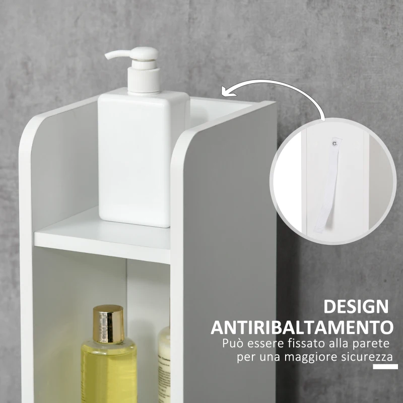 kleankin Colonna Bagno con Mensole e Armadietti, Mobile Alto Salvaspazio in Legno 15x17x120cm, Bianco