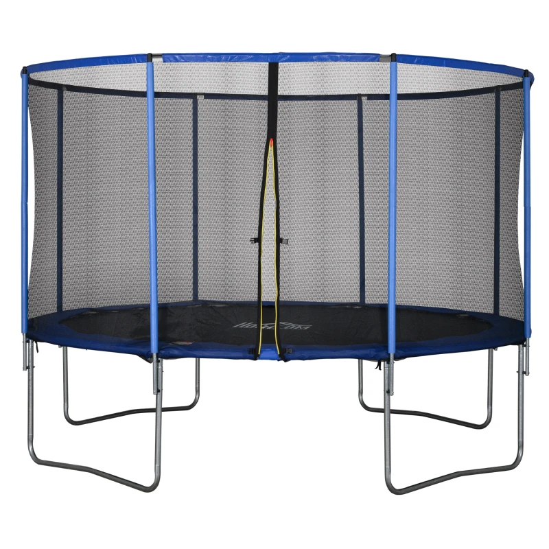 HOMCOM Trampolino Elastico da Esterno, Tappeto Elastico per Bambini e Adulti da Giardino con Rete di Sicurezza e Bordo Imbottito, Giochi da Giardino e Casa, Ø366x269cm, Blu e Nero