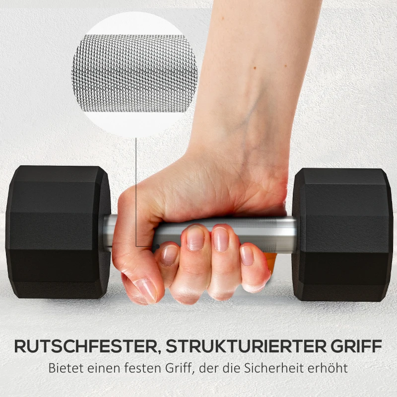 SPORTNOW Kurzhantel-Set 2 x 5kg, kein Wegrollen, rutschfester Griff, Gummimantel, Metallkern, Schwarz