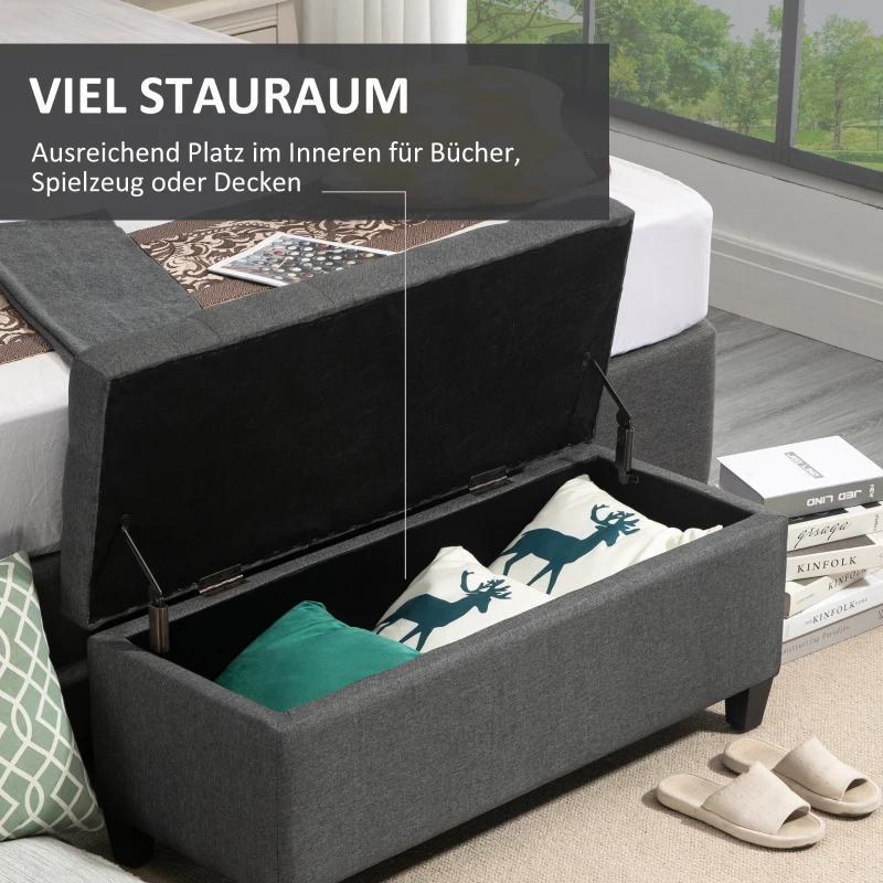 HOMCOM Sitzbank mit Stauraum Polsterbank mit Leinenoptik, Sitztruhe mit Holzbeine, Truhenbank für Wohnzimmer Schlafzimmer Flur 100 x 40 x 44 cm Dunkelgrau