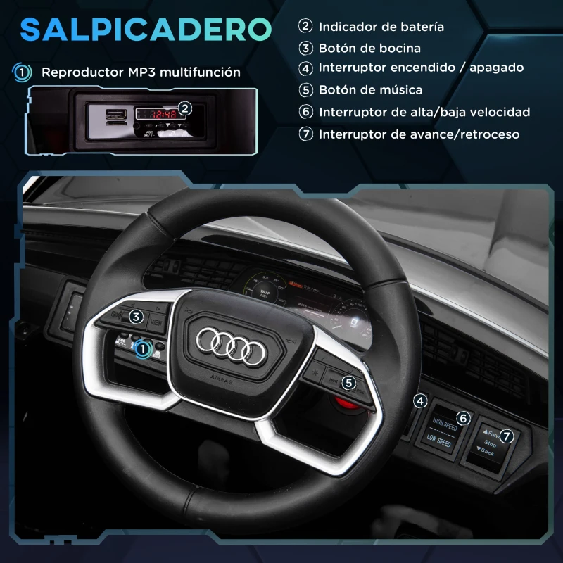 HOMCOM Coche de Batería para Niños 12V Audi E-tron con Mando a Distancia Faros Bocina Música Velocidad 3-5 km/h Negro