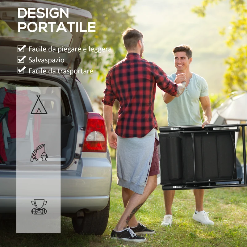 Outsunny Set 2 Sedie Pieghevoli con Schienale Reclinabile e Poggiatesta, in Alluminio e Poliestere, 54x67x108 cm, Nero
