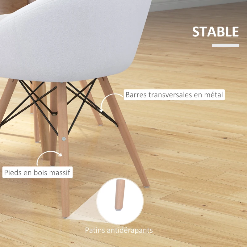 HOMCOM Chaise Design scandinave - Chaise de Salon ou Cuisine - Pieds effilés Bois Massif - revêtement synthétique PU Blanc