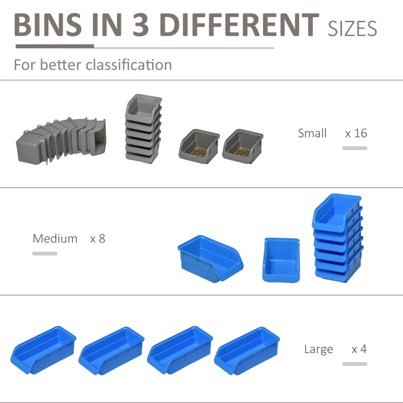 DURHAND 44 Piece Wall Mounted Tool Rack Organiser Storage Bins and Panel Set with Shelf Hook Screws Accessories Blue