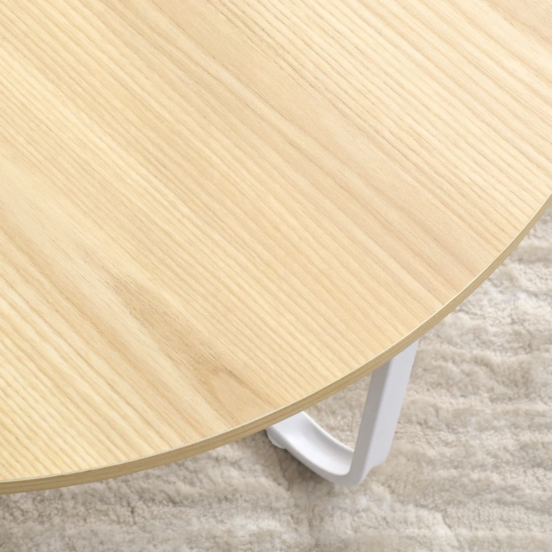 HOMCOM Juego de 2 Mesas de Centro Ø65x32 cm y Ø45x26 cm con Encimera de Madera y Patas de Metal Natural y Blanco