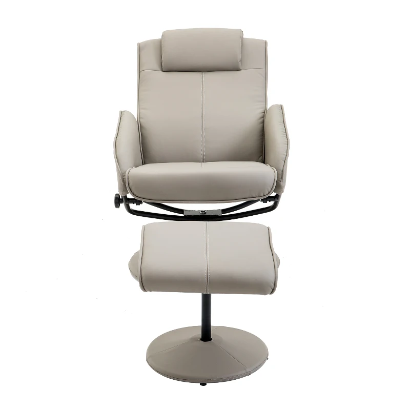 HOMCOM Poltrona Relax Reclinabile con Pouf Poggiapiedi Abbinato e Rivestimento in Finta pelle, 71x78x101cm, Grigia