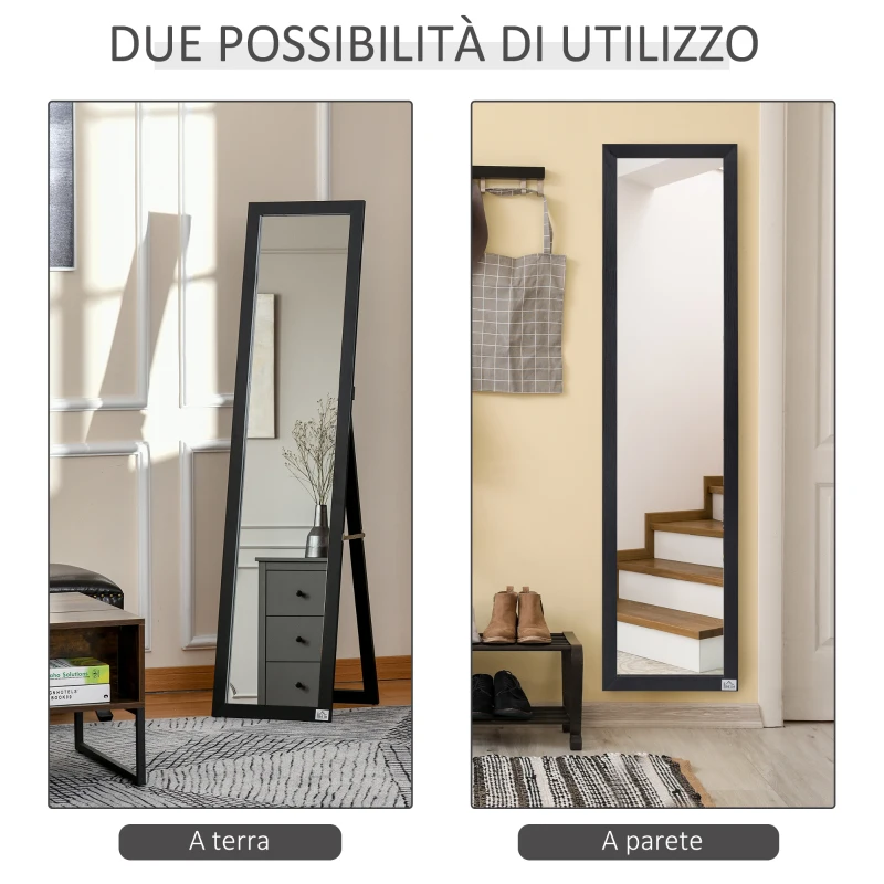 HOMCOM Specchio da Terra e Parete con Supporto Richiudibile e Cornice in MDF, 37x48x152cm, Nero