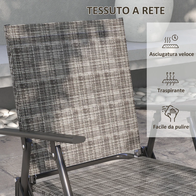 Outsunny Set Salotto da Giardino con Tavolino in Vetro, 2 Poltrone e Divanetto Pieghevoli, Grigio