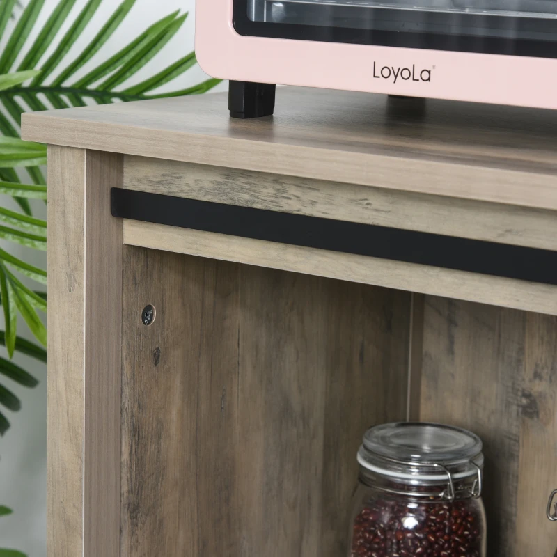 HOMCOM Buffet bahut vaisselier 2 étagères porte à galandage MDF panneaux particules imitation bois veinage gris métal noir