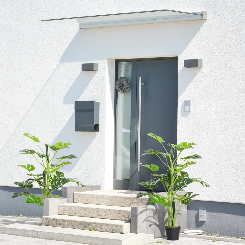 Outsunny 100cm/3.3FT Artificial Monstera Tree Decorative Cheese Plant 21 Leaves with Nursery Pot, Fake Tropical Palm Tree for Indoor Outdoor Décor, Set of 2