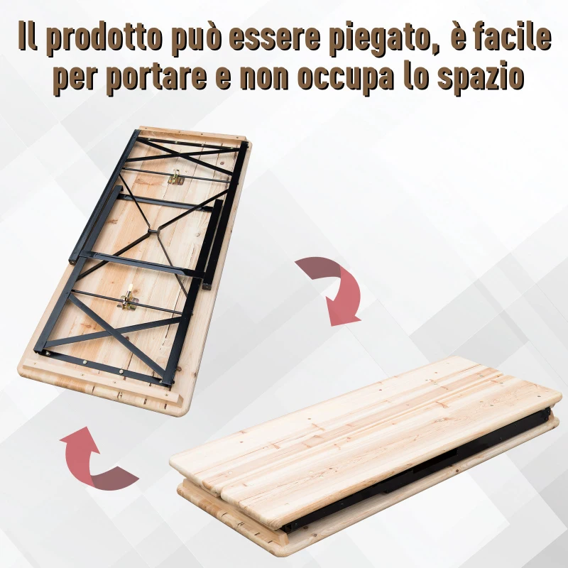 Outsunny Set Birreria 1 Tavolo (120x50cm) 2 Panche (120x25cm) in Legno di Abete