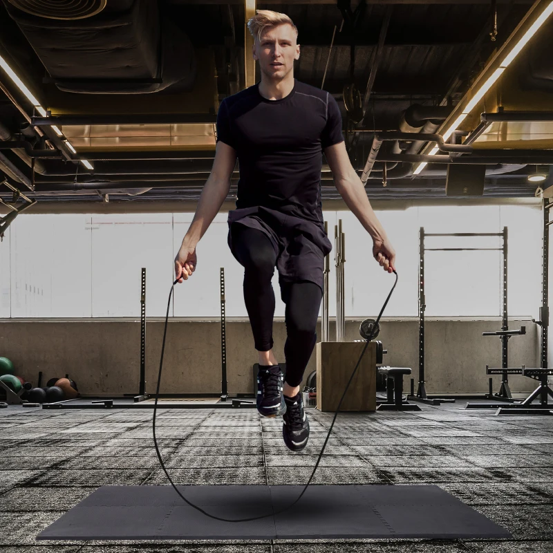 HOMCOM Tappeto Palestra per Fitness in EVA, Tappetino Yoga Antiscivolo da 8 Pezzi per Yoga Pilates Casa, 63.5x63.5x2cm, Nero