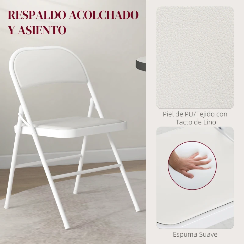 HOMCOM Juego de 2 Sillas Abatibles con Respaldo y Estructura de Acero para Oficina Estudio 45x46x78 cm Blanco