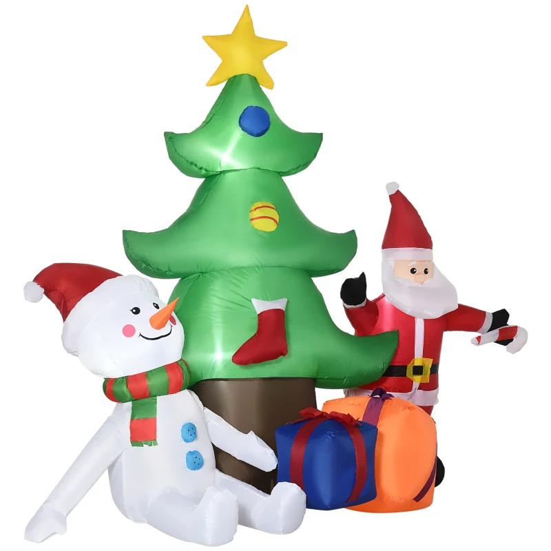 Outsunny Árbol de Navidad Inflable con Luces LED e Inflador Decoración de Interior y Exterior 210x92x190 cm Multicolor