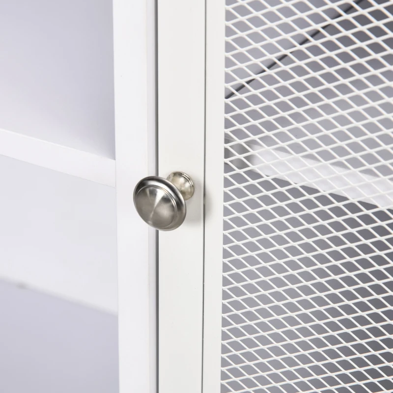 HOMCOM Aparador de Cocina Aparador Blanco con Puerta de Malla 4 Compartimentos Abiertos y Estante Ajustable 120x37x81,5 cm