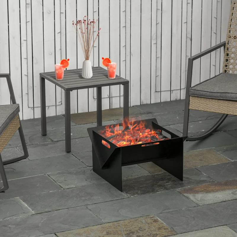 Outsunny Braciere da Giardino in Acciaio Quadrato con Maniglie, 50x45x30cm, Nero