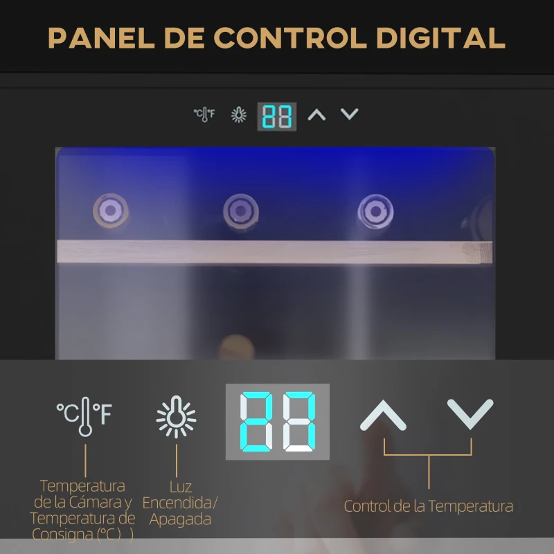 HOMCOM Nevera Vinos 24 Botellas 65L con Luz LED Interior Pantalla Táctil Puerta de Vidrio y 5 Estantes de Metal Negro
