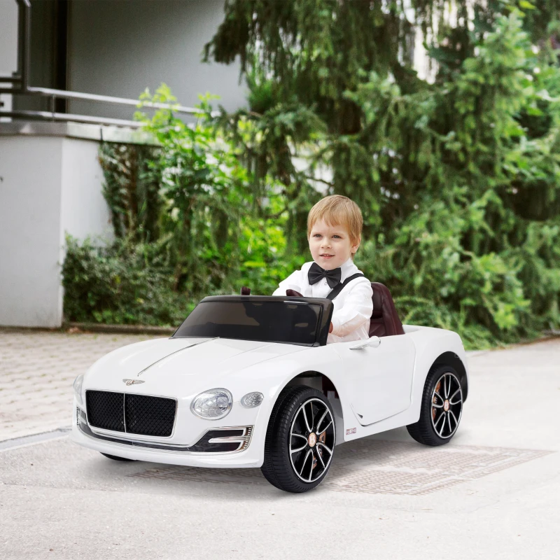 HOMCOM Macchina Elettrica per Bambini Bentley GT 6V, con Doppi Motori, Auto Elettrica per Bambini con Telecomando, Clacson, Suoni, Fari e 2 Portiere Apribili, 2.5-5 km/h, per 3-5 Anni, Bianco
