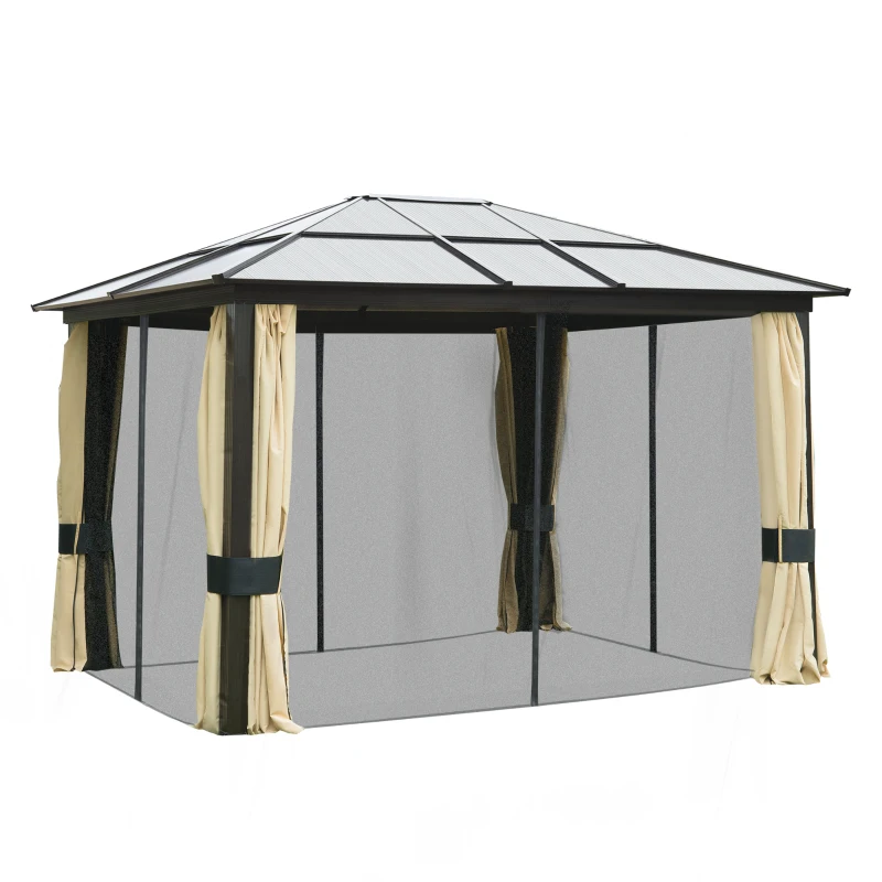 Outsunny Gazebo da Giardino 3x3.6m in Alluminio con Zanzariera e Tetto in Policarbonato