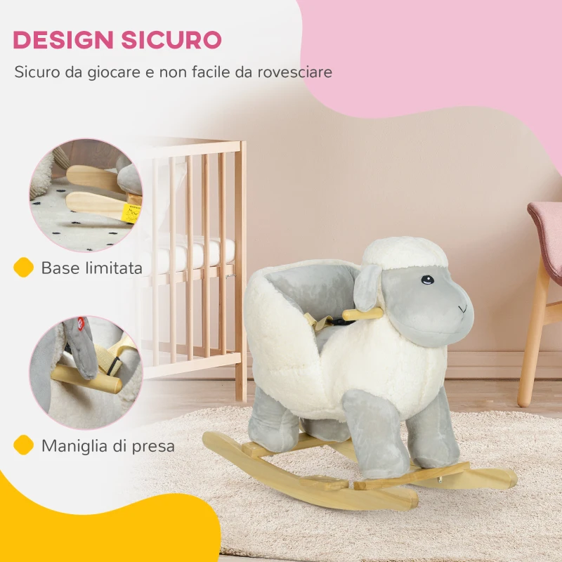 AIYAPLAY Cavallo a Dondolo per Bambini 18-36 Mesi a Forma di Pecorella con Suoni e Rivestimento Morbido, Grigio