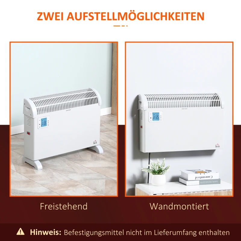 HOMCOM Heizgerät Heizlüfter 2000W Elektroheizer mit 3 Stufen Warm 24-Stunden-Timer Heizer Heizung Wärme Metall Kunststoff Weiß 58,5 x 20 x 43 cm