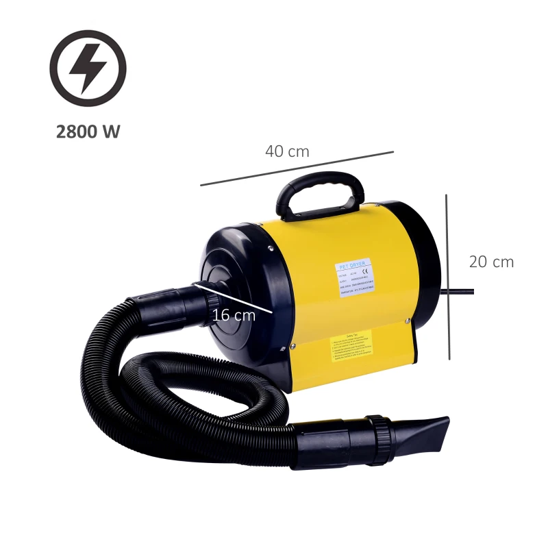 PawHut Profi Hundefön Tierfön Pet Dryer Flüsterfön Hundetrockner 2800W Metall Gelb 40 x 16 x 20 cm