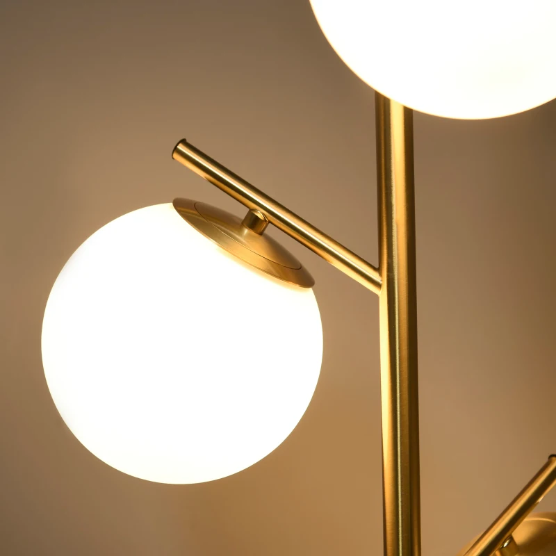 HOMCOM Lampadaire sur pied salon en métal avec 3 abat-jours globe blanc verre dépoli 40W Ø 27 x 169H cm doré