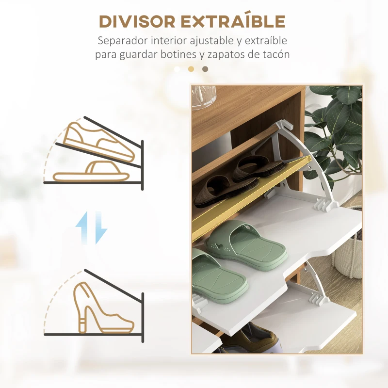 HOMCOM Mueble Zapatero con 4 Cajones Abatibles y Estantes Ajustables Armario de Zapatos para 16 Pares 95x26x95 cm Natural(m-6)