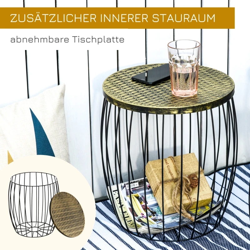 Outsunny 3er-Set Couchtische Beistelltische Gartentisch Retro Metallkorb Drahtkorb Garten Satztisch Gartenmöbel Outdoor Balkon Metall Natur+Schwarz 3 Größen