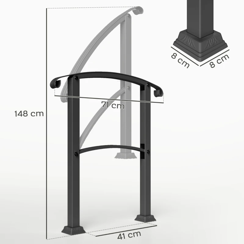 Outsunny Barandilla de Escalera 71 cm con Kit de Instalación Ángulo Ajustable para 1-3 Escalones para Exterior Terraza Negro