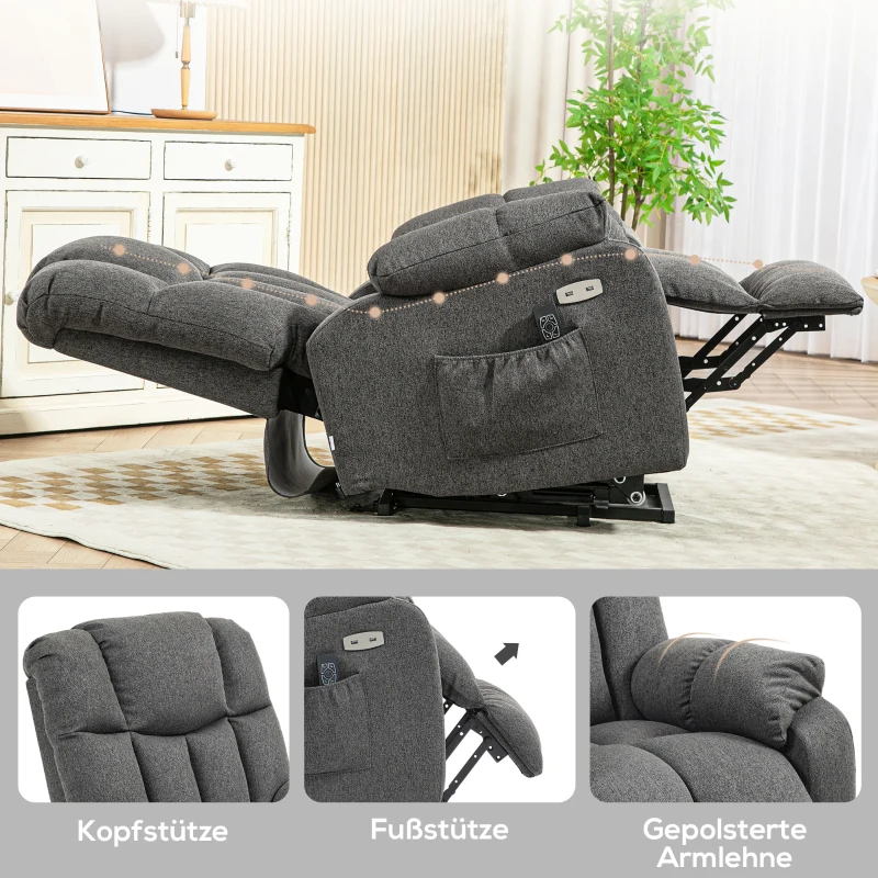 HOMCOM 2-in-1 Relaxsessel mit Liegefunktion, USB-Anschlüsse, Taschenfederkern, Dunkelgrau