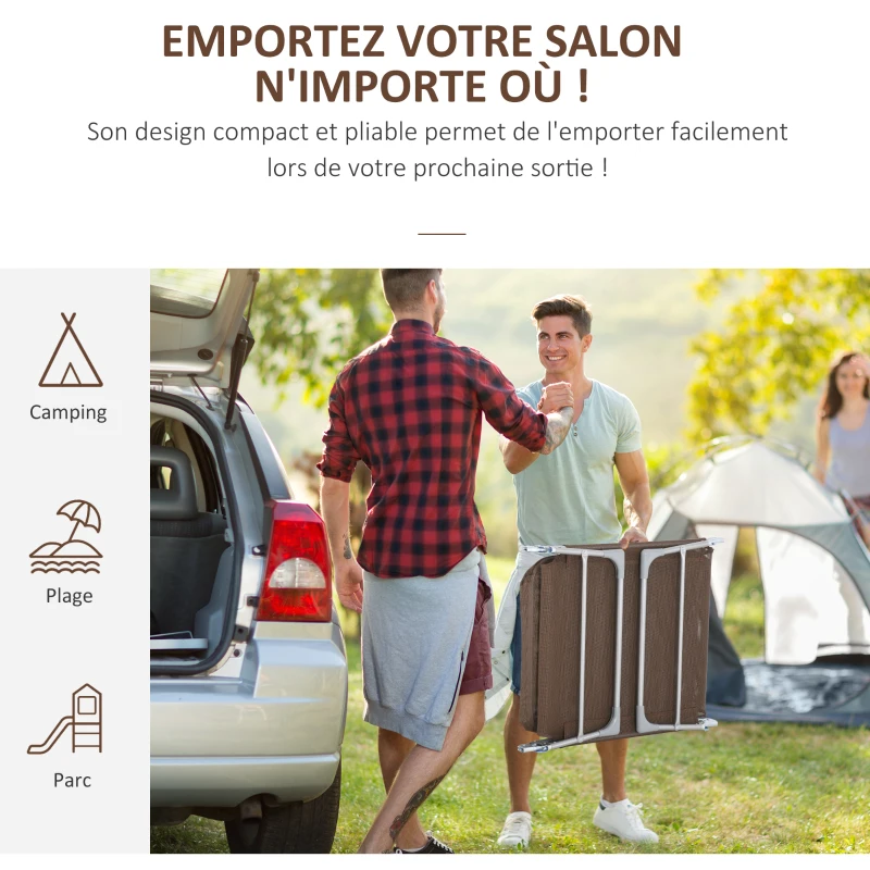 Outsunny Bain de soleil transat chaise longue inclinable pliable avec oreiller dossier réglable sur 5 niveaux marron