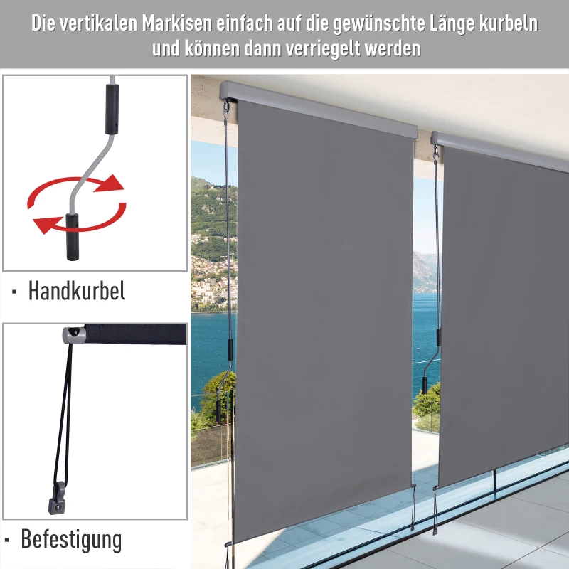 Outsunny Senkrechtmarkise Balkonmarkise Vertikalmarkise Windschutz Seitenrollo Sichtschutz mit Handkurbel Polyesterstoff+Aluminium Dunkelgrau 250 x 140 cm