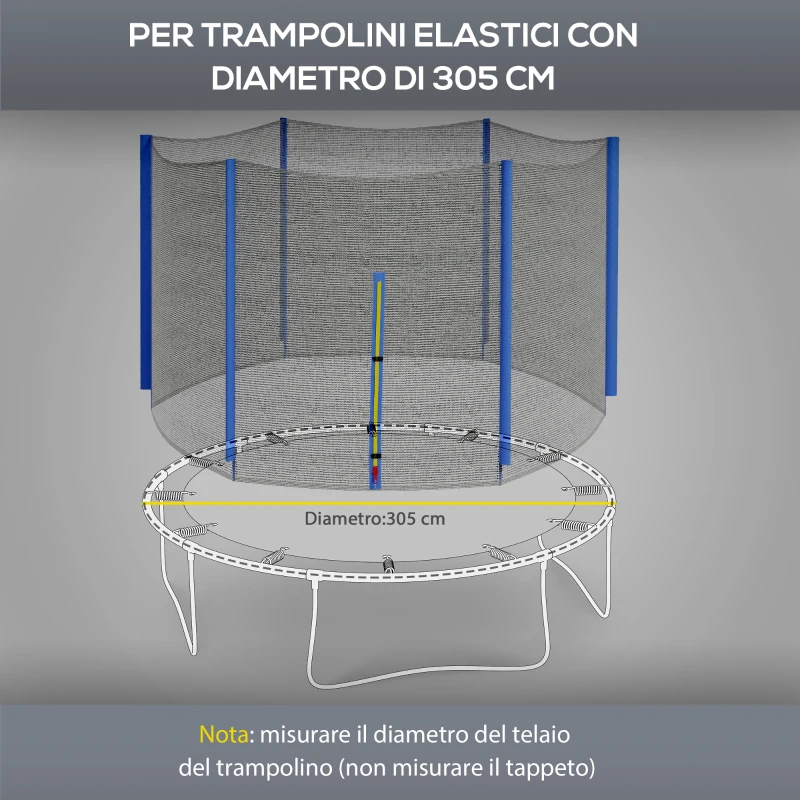 SPORTNOW Rete di Protezione per Trampolini a 6 Pali con Ingresso con Cerniera, in PE, Ø305x180 cm, Nero e Blu