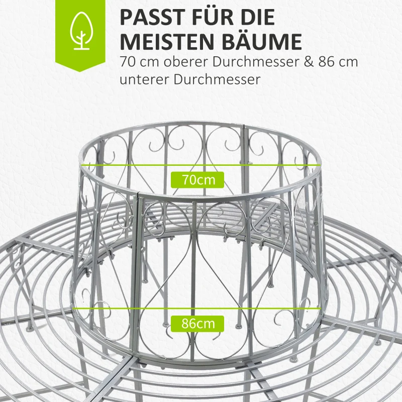 Outsunny Baumbank Rundbank 360° Gartenbank Sitzbank Baum Bank Metall ∅160cm