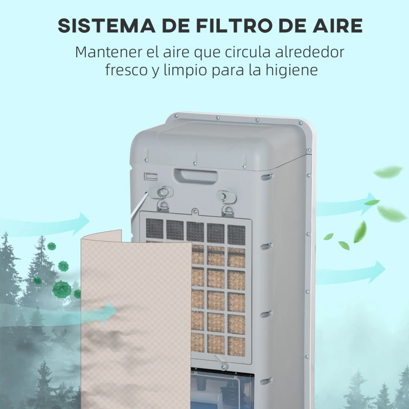 HOMCOM Climatizador 4 en 1 con Control Remoto 3 Modos 3 Velocidades Temporizador y Pantalla Táctil 38x35x81 cm Blanco